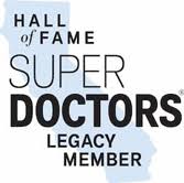 Hall of Fame Super Doctors Legacy Member logo with an outline of California in the background.